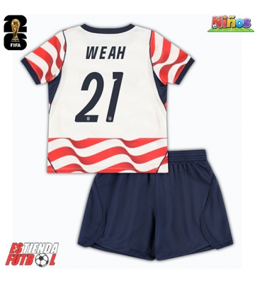 Estados Unidos Timothy Weah #21 Primera Equipación Niños Mundial 2026 Manga Corta (+ Pantalones cortos)